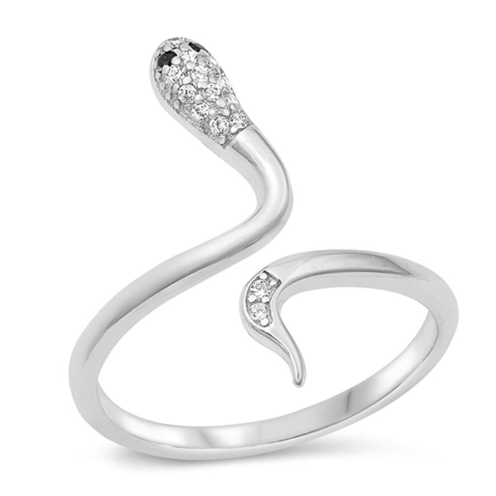 Bling Snake Clear CZ Beautiful Ring New .925 Sterling Silver Band Sizes 4-10