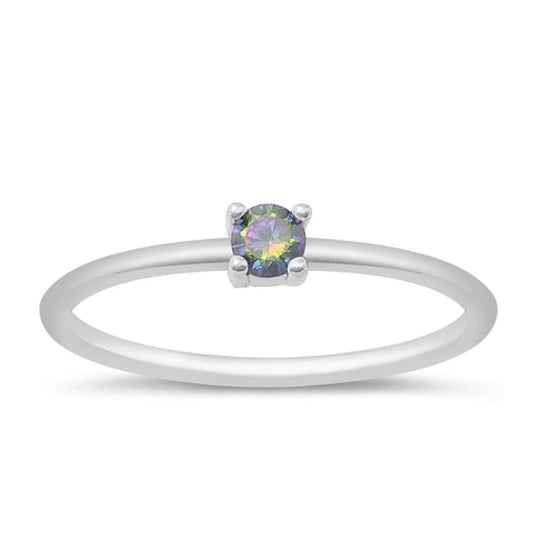 Sterling Silver Rainbow Topaz CZ Ring