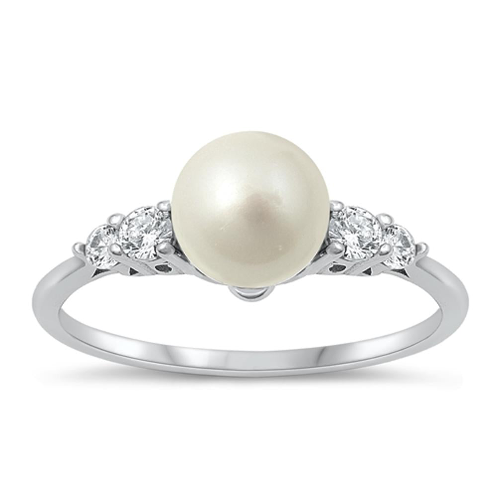 Sterling Silver Freshwater Pearl Engagement Ring