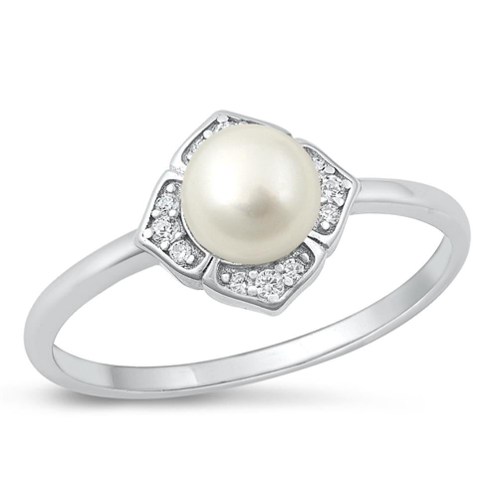 Sterling Silver Freshwater Pearl Flower Ring