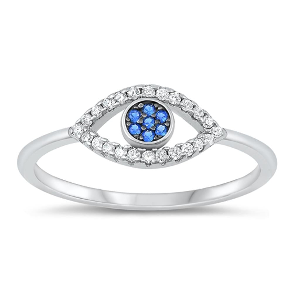 Sterling Silver Blue Sapphire CZ Eye Ring