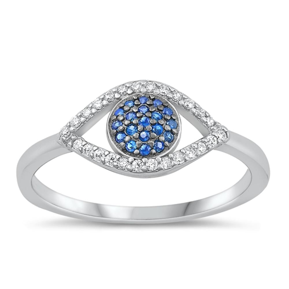 Sterling Silver Blue Sapphire CZ Eye Ring