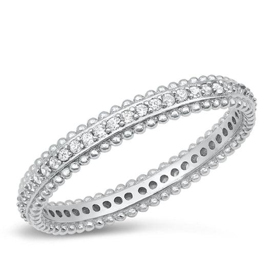 Eternity Bali Bead Clear CZ Promise Ring .925 Sterling Silver Band Sizes 5-10