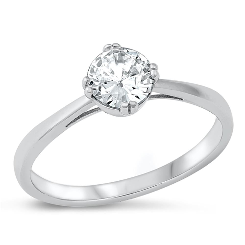 Sterling Silver Clear CZ Solitaire Engagement Ring