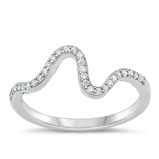 Sterling Silver Clear CZ Wave Ring