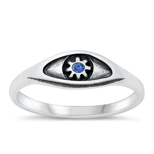 Sterling Silver Blue Sapphire CZ Eye Ring