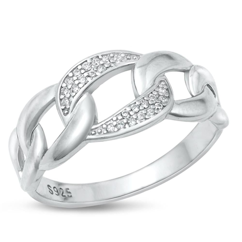 Sterling Silver Clear CZ Link Ring