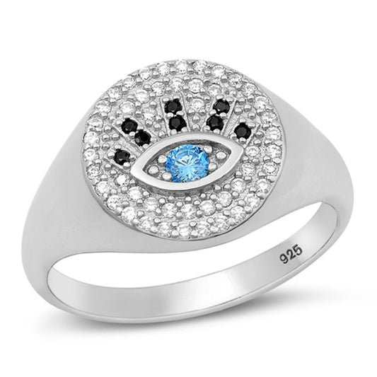 Sterling Silver Blue Sapphire CZ Evil Eye Ring