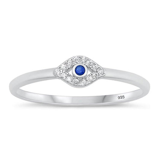 Sterling Silver White CZ Evil Eye Ring