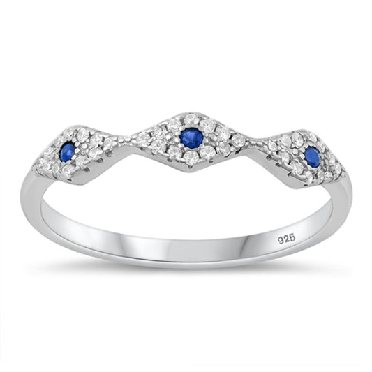 Sterling Silver Blue Sapphire & Clear CZ Eye Ring