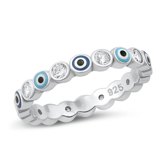 Sterling Silver Evil Eye White CZ Ring