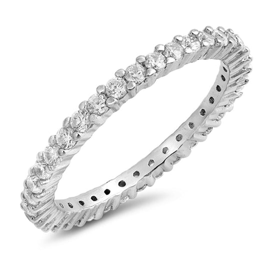 Sterling Silver Eternity Band Clear CZ Thin 2mm Ring Stackable Sizes 4-12