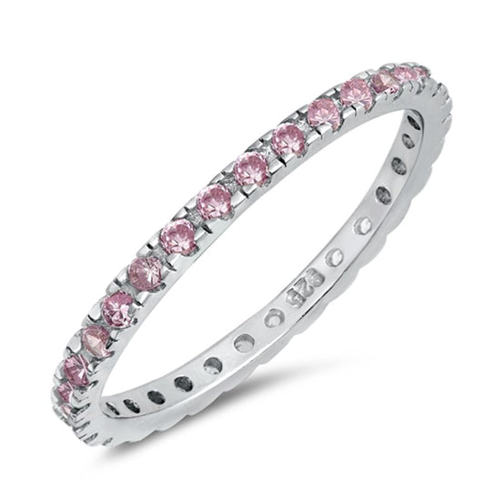 Pink CZ Cute Thin Stacking Ring New .925 Sterling Silver Thumb Band Sizes 4-10