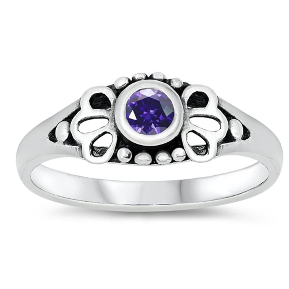 Amethyst CZ Cutout Bali Elegant Ring New .925 Sterling Silver Band Sizes 1-5