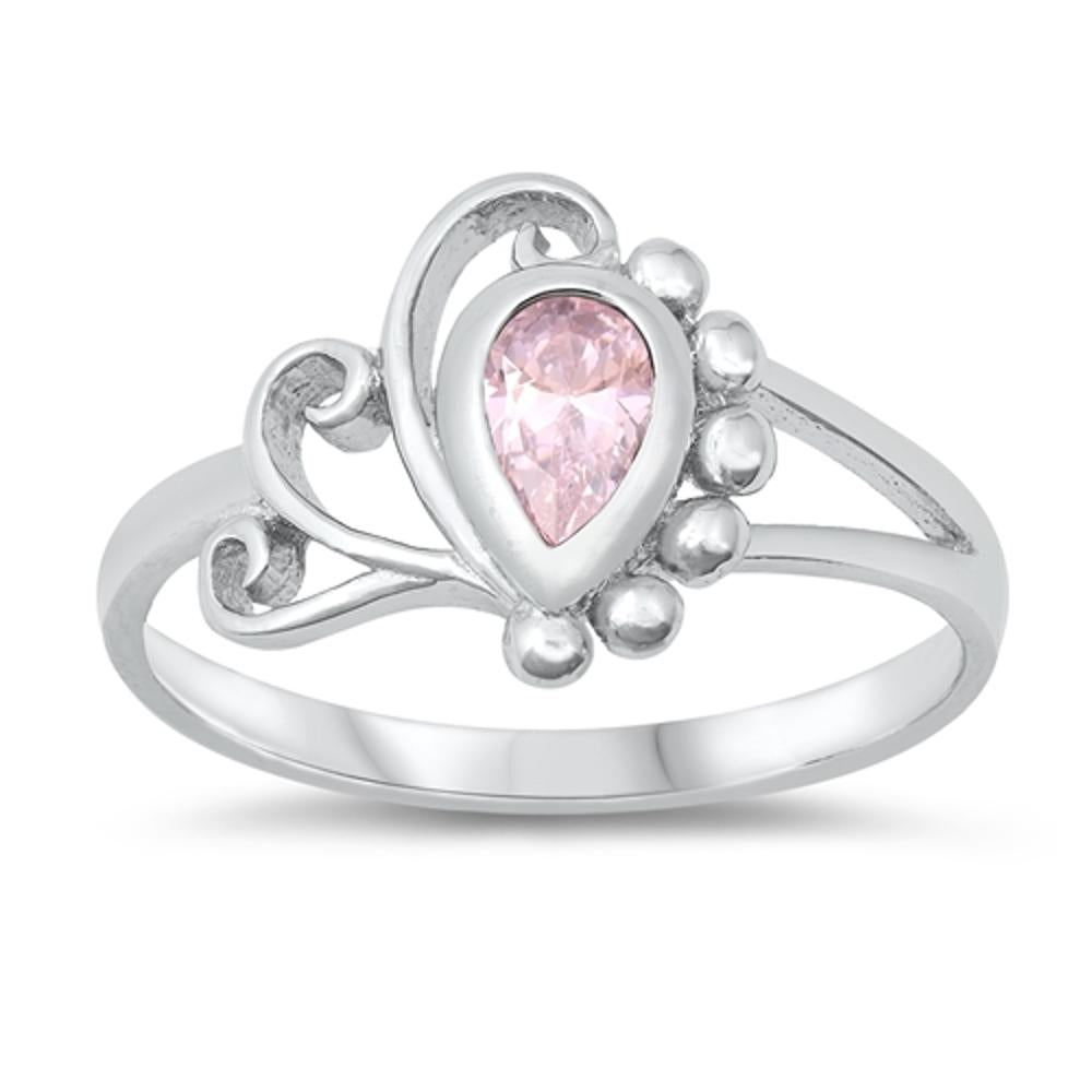 Pink CZ Polished Swirl Elegant Cute Ring New 925 Sterling Silver Band Sizes 1-5