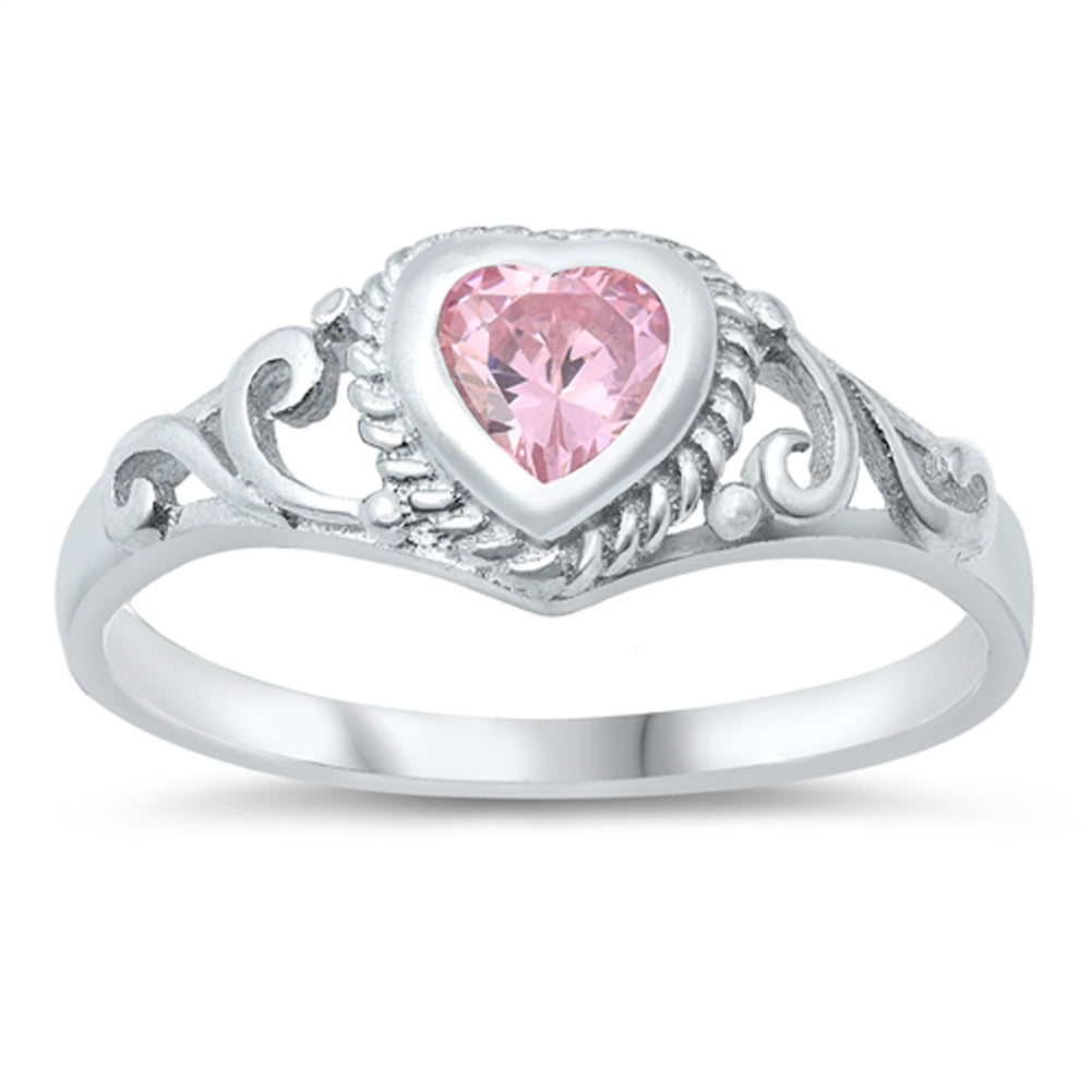 Filigree Swirl Heart Promise Ring .925 Sterling Silver Sizes 1-12