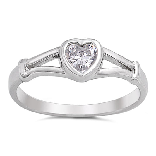 Clear CZ Heart Promise Ring New .925 Sterling Silver Band Sizes 1-5