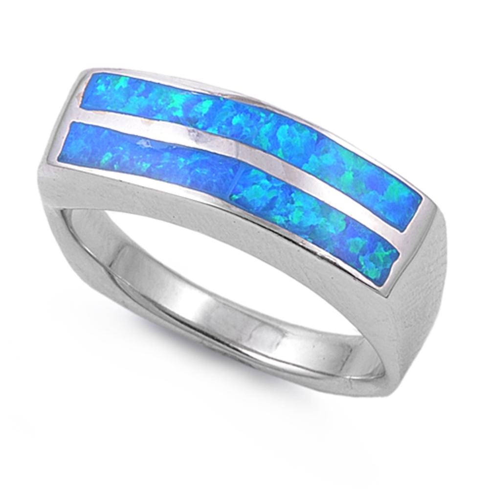 Blue Lab Opal Unique Polished Stripe Ring Sterling Silver Thumb Band Sizes 6-9