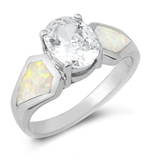 Clear CZ Polished Solitaire Unique Ring New .925 Sterling Silver Band Sizes 6-9