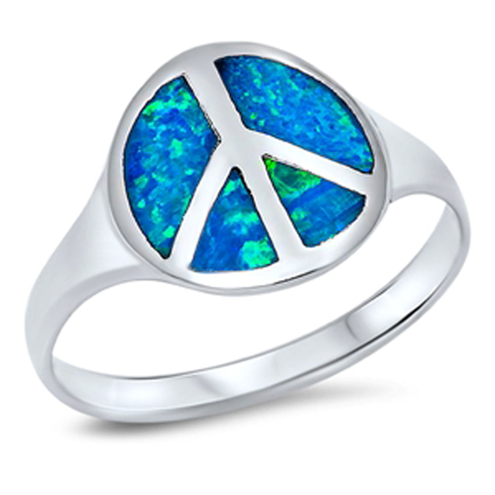 Blue Lab Opal Unique Peace Polished Ring New 925 Sterling Silver Band Sizes 5-9