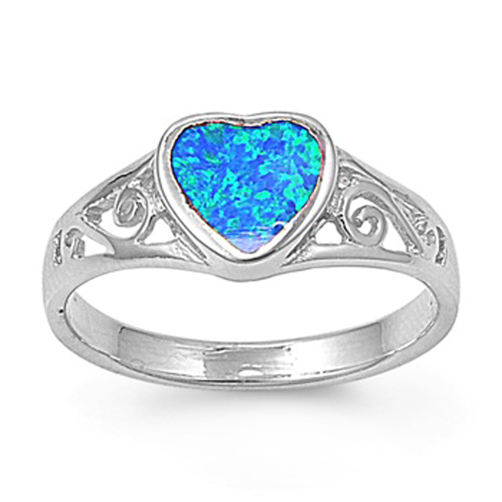 Blue Lab Opal Heart Love Swirl Cutout Ring .925 Sterling Silver Band Sizes 5-9