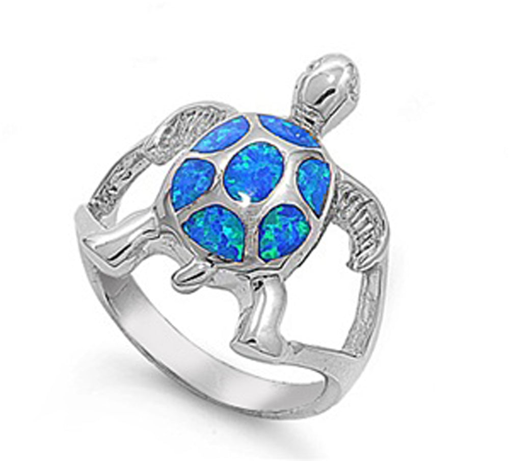 Sterling Silver Woman's Blue Fire Turtle Ring Beautiful Band 21mm Sizes 5-10