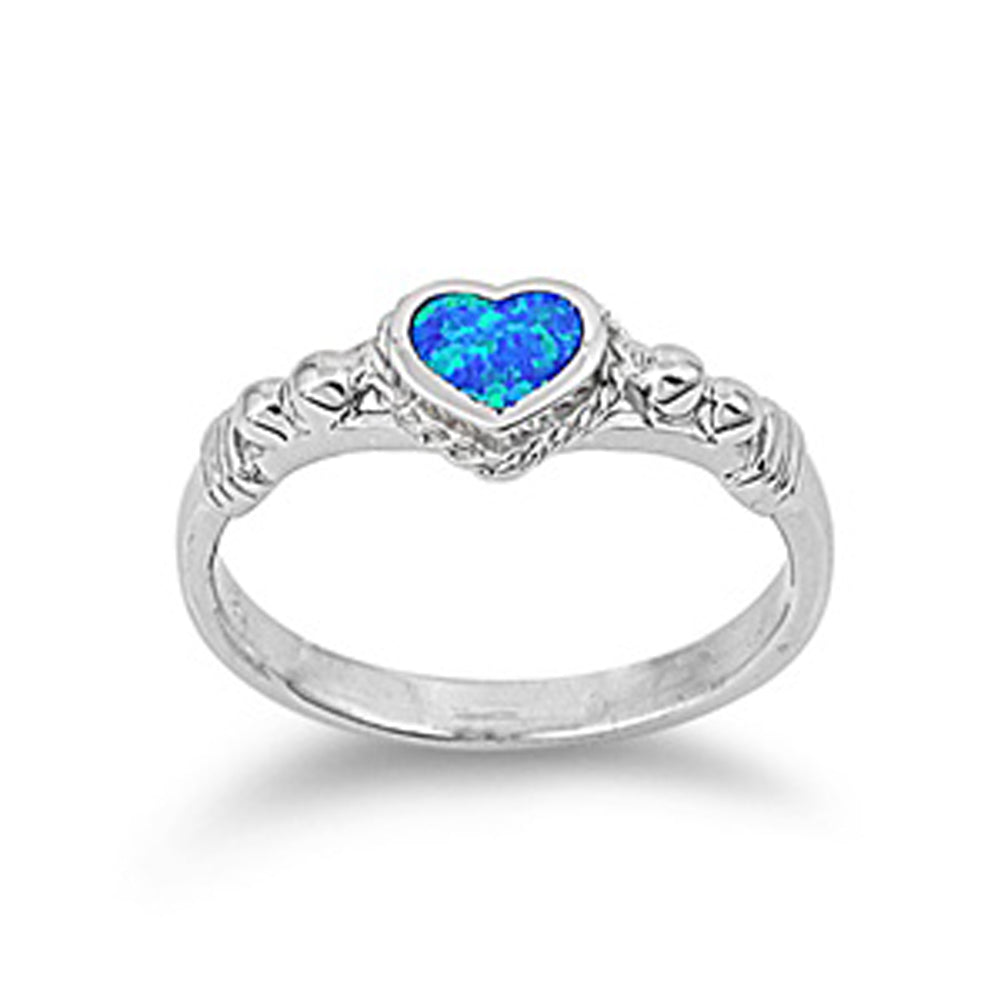 Blue Lab Opal Heart Love Polished Ring New .925 Sterling Silver Band Sizes 5-9