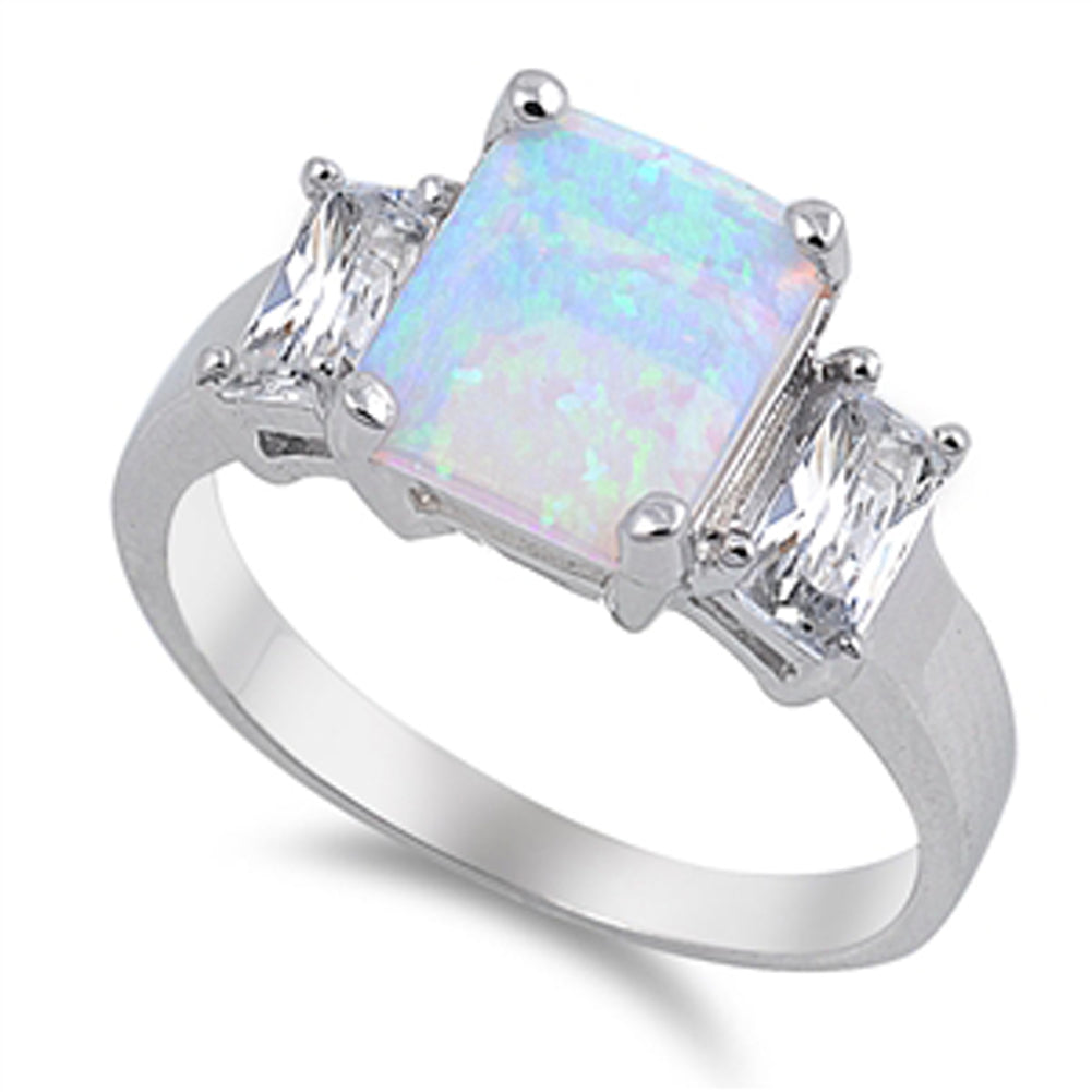 White Lab Opal Elegant Fantasy Solitaire Ring Sterling Silver Band Sizes 5-10