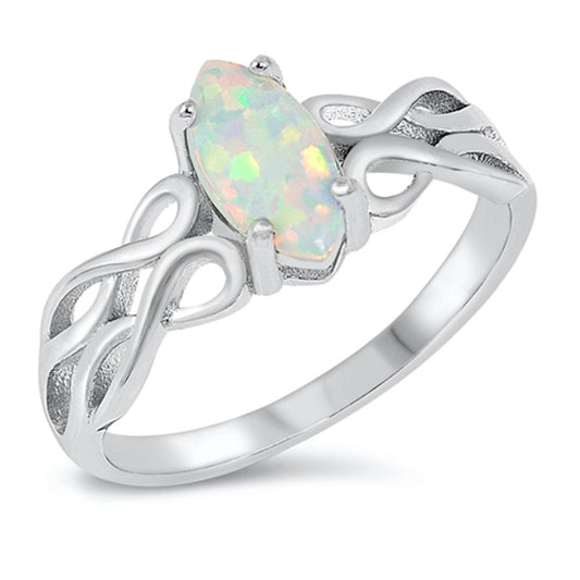 Marquise White Lab Opal Filigree Ring Sterling Silver Infinity Band Sizes 4-10