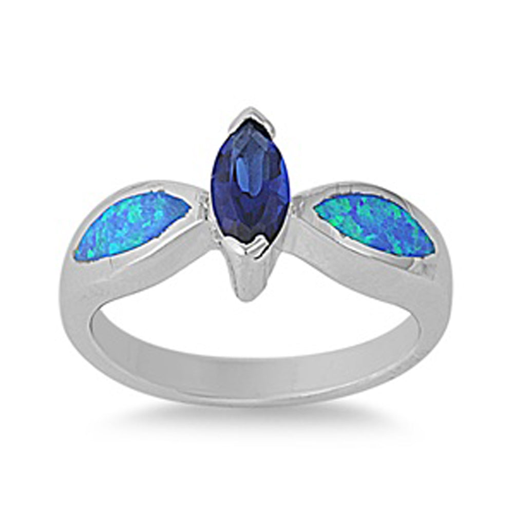 Blue Sapphire CZ Polished Unique Ring New .925 Sterling Silver Band Sizes 5-10