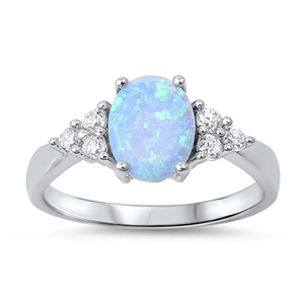 Light Blue Lab Opal White CZ Cluster Ring .925 Sterling Silver Band Sizes 4-12