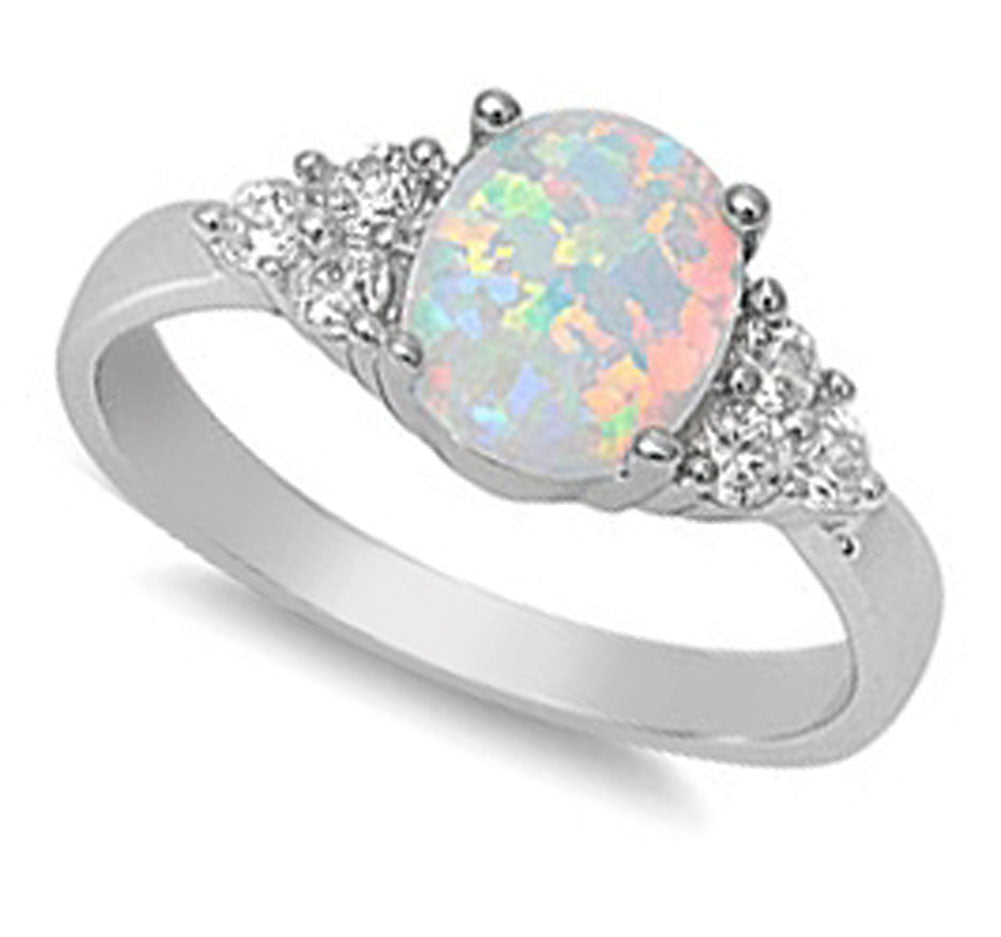 Elegant White Lab Opal Love Promise Ring New .925 Sterling Silver Sizes 4-13