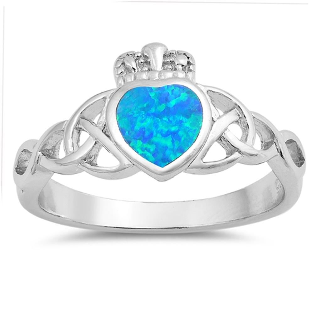 Claddagh Celtic Heart Blue Lab Opal Ring New 925 Sterling Silver Band Sizes 5-10