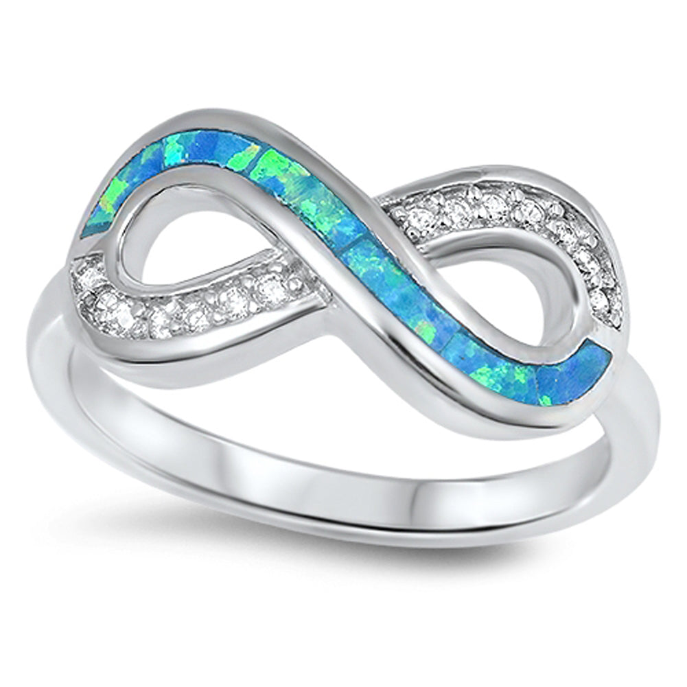 Infinity White CZ Blue Lab Opal Ring New .925 Sterling Silver Band Sizes 5-10