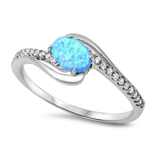 Blue Lab Opal Polished Solitaire Ring New .925 Sterling Silver Band Sizes 4-12