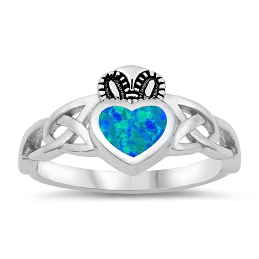 Celtic Claddagh Heart Blue Lab Opal Ring New 925 Sterling Silver Band Sizes 5-10