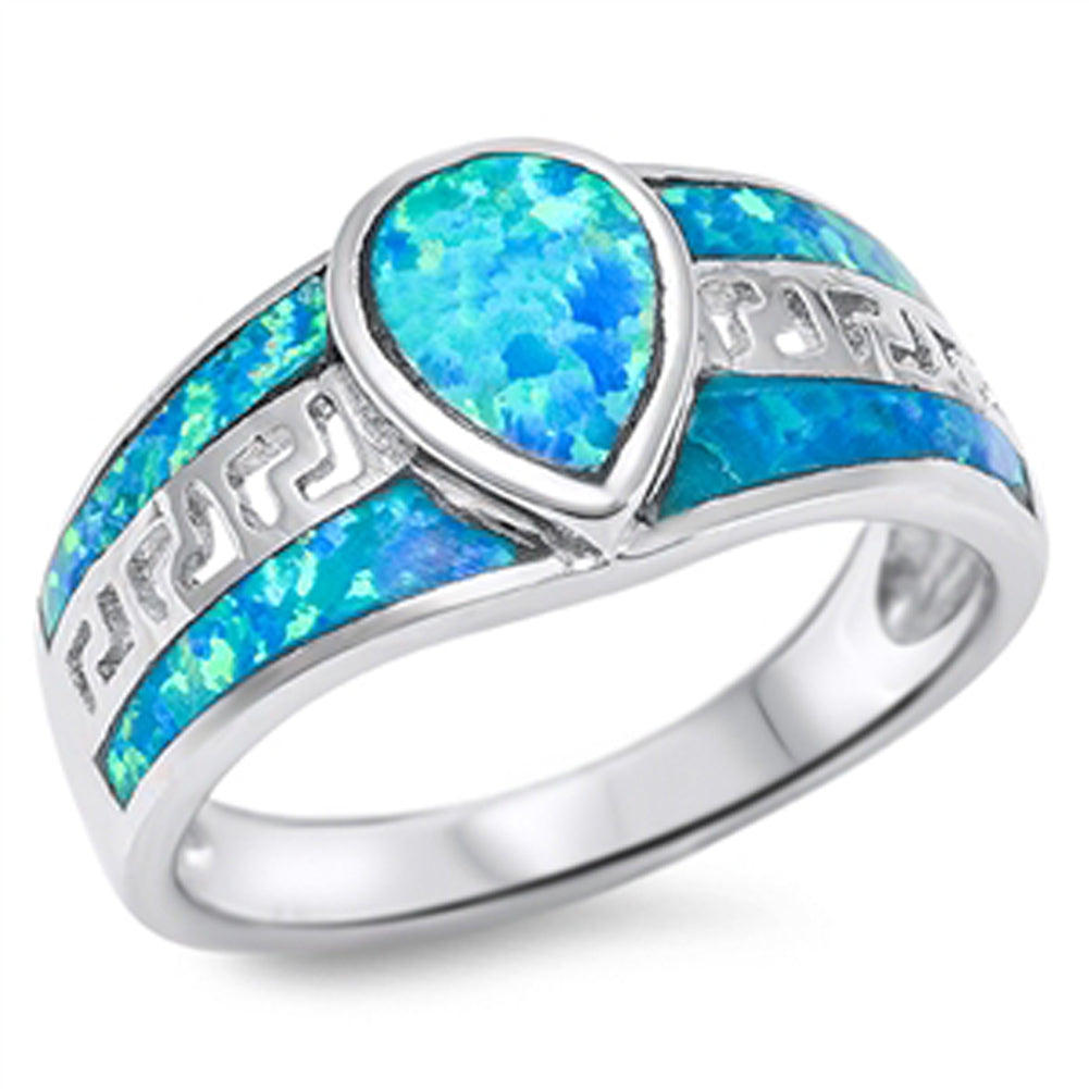 Blue Lab Opal Greek Key Inlay Ring New .925 Sterling Silver Band Sizes 6-10