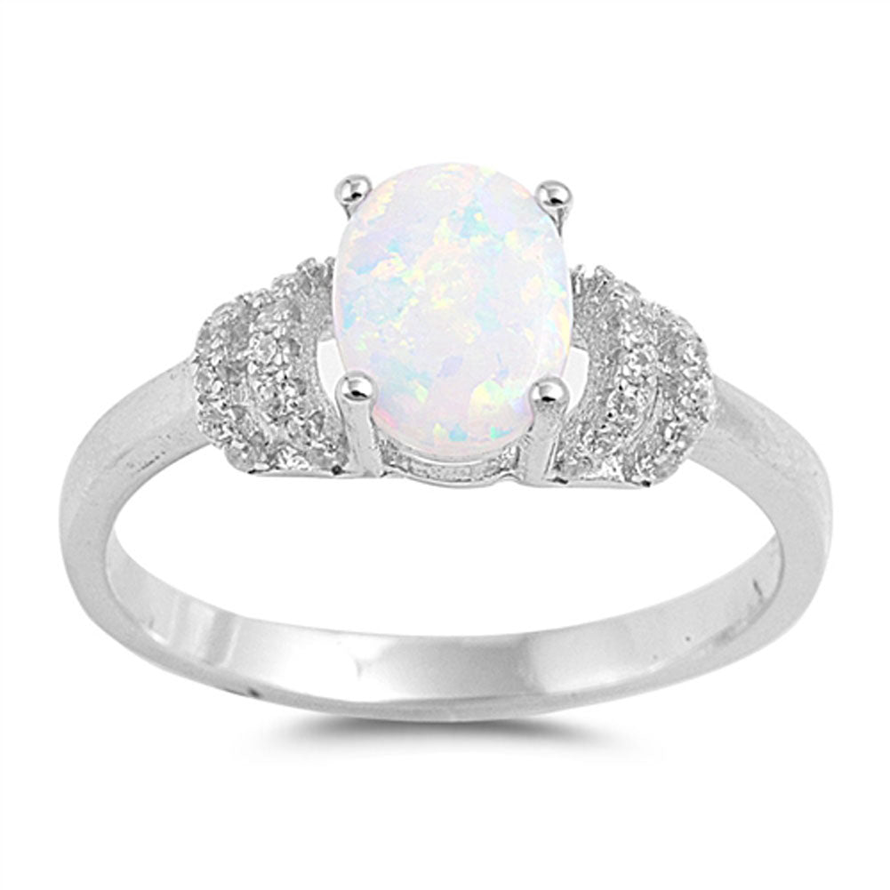 Oval White Lab Opal Wedding Promise Ring .925 Sterling Silver Band Sizes 5-10