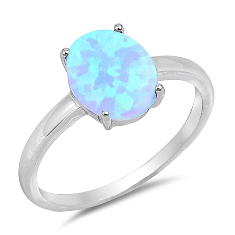 Blue Lab Opal Oval Solitaire Simple Ring New 925 Sterling Silver Band Sizes 5-10