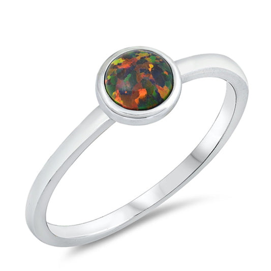 Mystic Lab Opal Round Dainty Boho Ring New .925 Sterling Silver Band Sizes 3-10