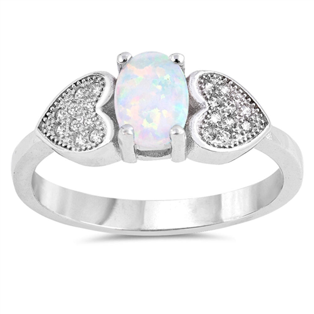 Clear CZ White Lab Opal Heart Promise Ring .925 Sterling Silver Band Sizes 4-10