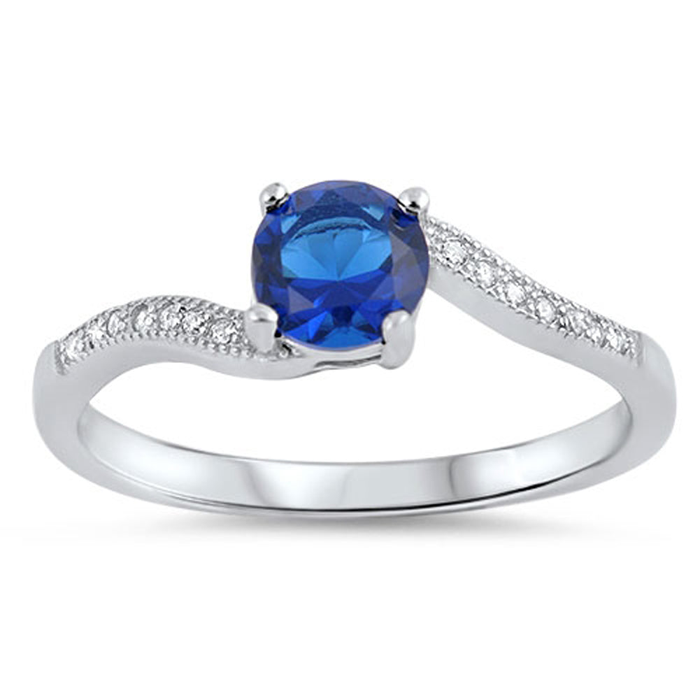 Round Blue Sapphire CZ Solitaire Ring New .925 Sterling Silver Band Sizes 4-10