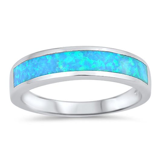 Long Stripe Blue Lab Opal Wedding Ring New .925 Sterling Silver Band Sizes 4-10