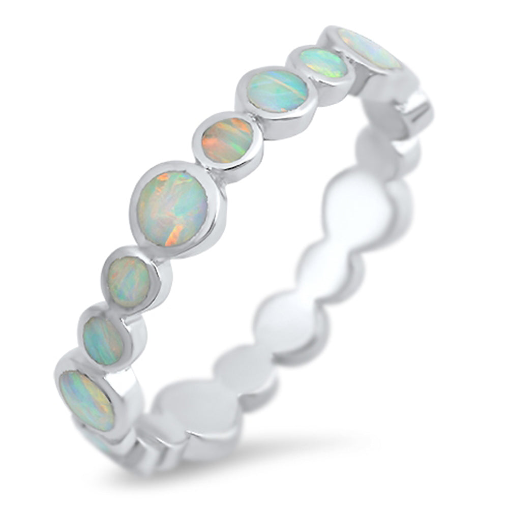 Eternity White Lab Opal Stackable Ring New .925 Sterling Silver Band Sizes 4-10