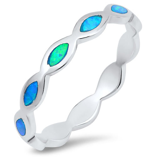 Eternity Blue Lab Opal Stackable Ring .925 Sterling Silver Thumb Band Sizes 4-10