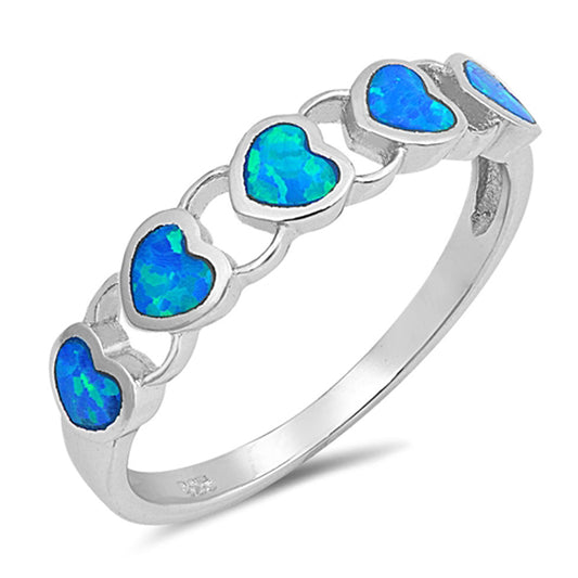 Blue Lab Opal Heart Chain Link Cute Ring .925 Sterling Silver Band Sizes 4-12