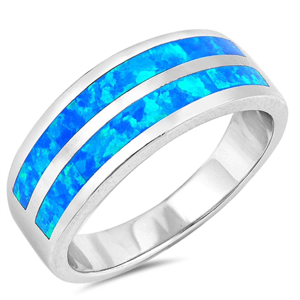 Blue Lab Opal Wide Wedding Ring New .925 Sterling Silver Fire Band Sizes 5-12