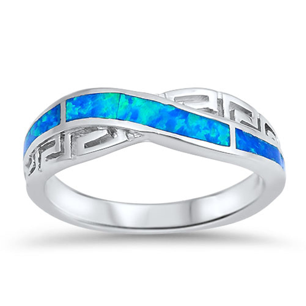 Infinity Knot Greek Key Blue Lab Opal Ring .925 Sterling Silver Band Sizes 5-10