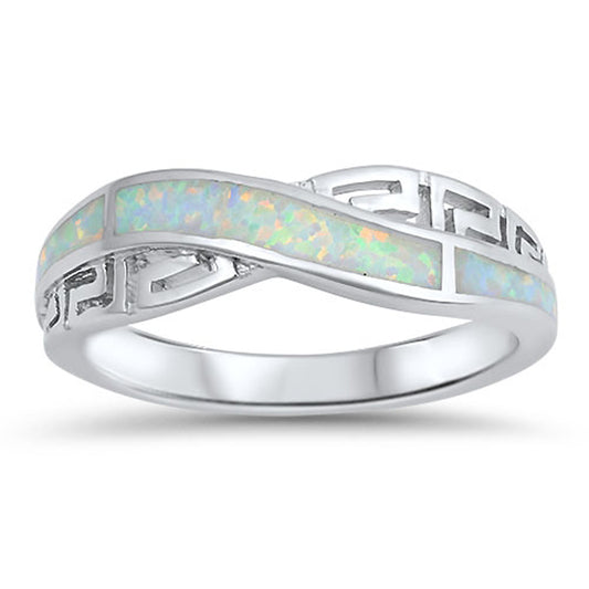 Infinity Knot Greek Key White Lab Opal Ring .925 Sterling Silver Band Sizes 5-10