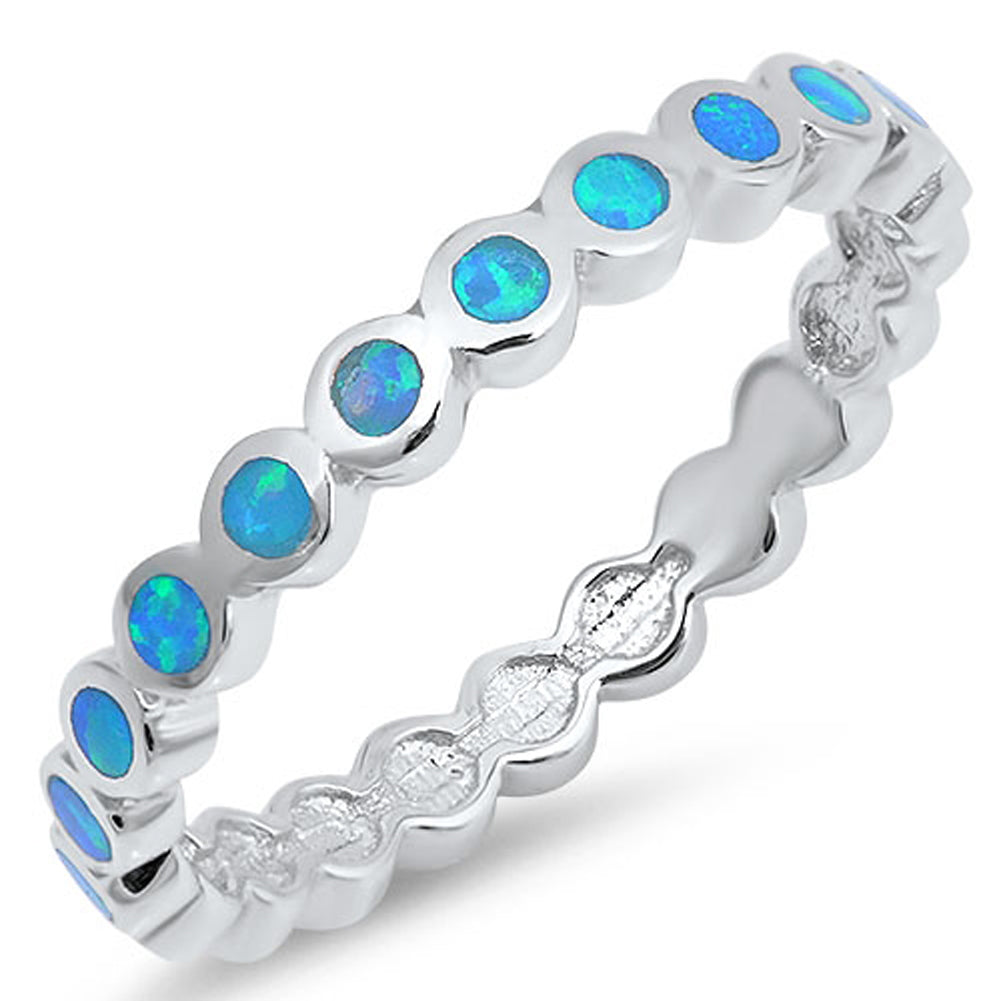 Eternity Round Blue Lab Opal Stackable Ring .925 Sterling Silver Band Sizes 4-12